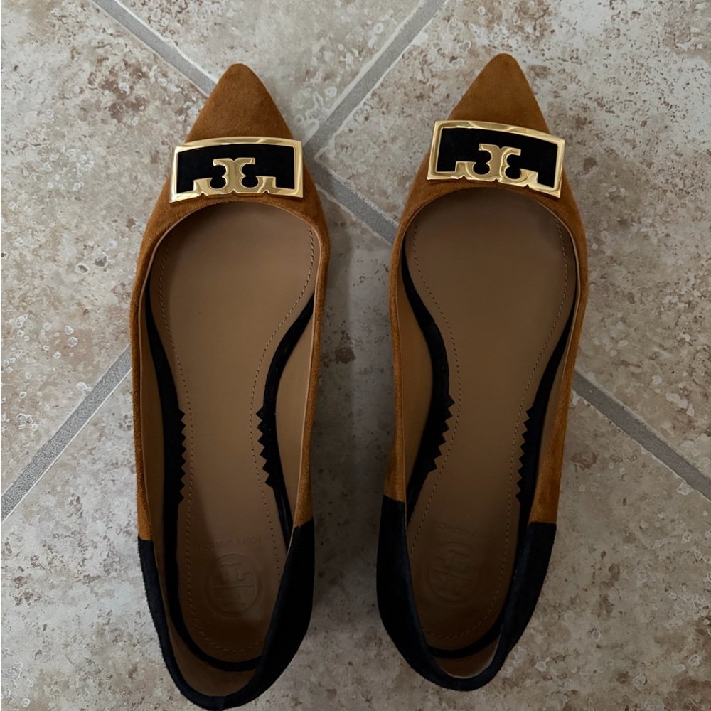Tory Burch Brown and Black Loafers with Gold Detail